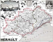 Zoom sur Carte du département de l'Hérault en 1851 - gravure reproduite et restaurée numériquement par © Norbert Pousseur