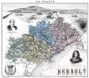 Zoom sur Carte du département de l'Hérault en 1883 - gravure reproduite et restaurée numériquement par © Norbert Pousseur