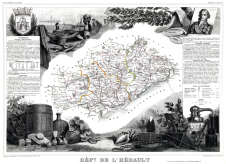 Zoom sur Carte de Levasseur du département de l'Hérault en 1847 - gravure reproduite et restaurée numériquement par © Norbert Pousseur