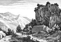 Zoom sur Les Bains de Digne vers 1830 - gravure reproduite et restaurée numériquement par © Norbert Pousseur