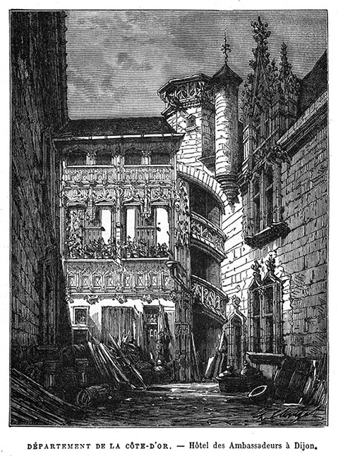 Hôtel des Ambassadeurs à Dijon vers 1880 - gravure reproduite et retouchée par © Norbert Pousseur