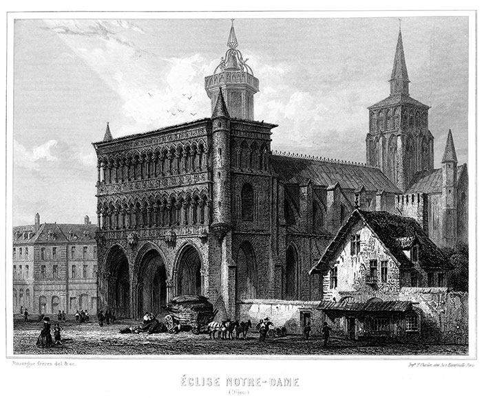 L'église Notre Dame de Dijon vers 1850 - gravure reproduite et retouchée par © Norbert Pousseur