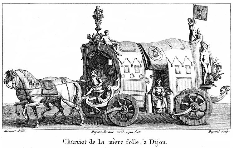 Chariot de la Mère Folle vers 1800 à Dijon - gravure reproduite et retouchée par © Norbert Pousseur