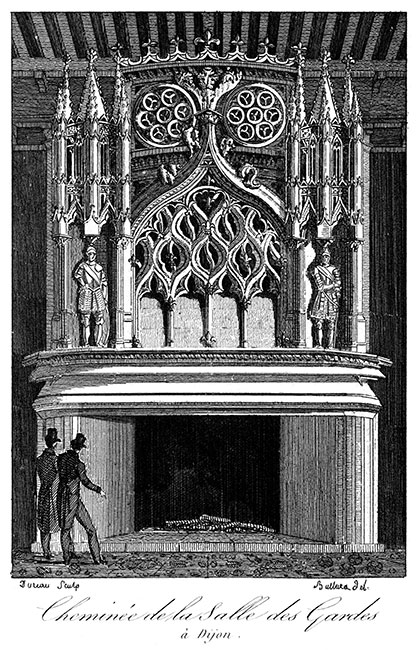 Cheminée de la salle des Gardes de Dijon - gravure reproduite et retouchée par © Norbert Pousseur