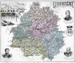 Zoom sur Carte du département de la Dordogne en 1883 - gravure reproduite et restaurée numériquement par © Norbert Pousseur