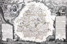 Zoom sur Carte par Levasseur de la Dordogne en 1847 - gravure reproduite et restaurée numériquement par © Norbert Pousseur