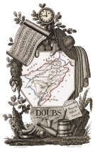 Zoom sur Carte succinte du Doubs vers 1830 - gravure reproduite et restaurée numériquement par © Norbert Pousseur