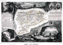 Zoom sur Carte par Levasseur du Doubs en 1847 - gravure reproduite et restaurée numériquement par © Norbert Pousseur