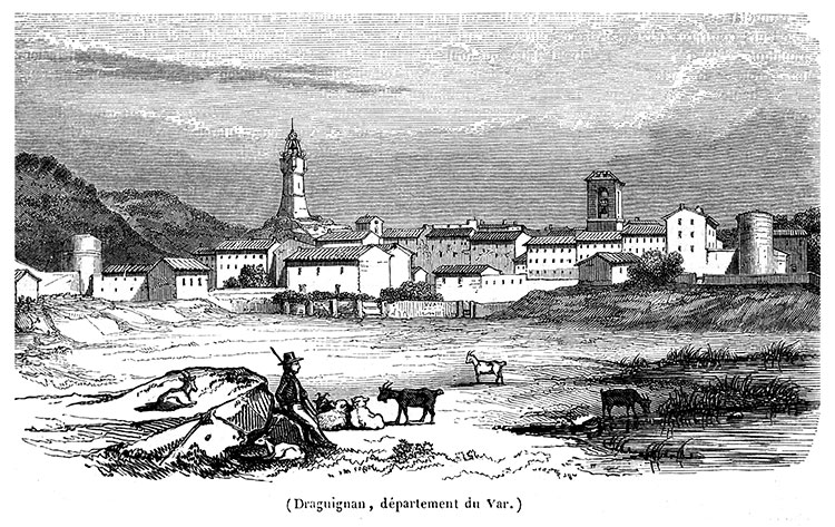 Draguignan vers 1840 et sa campagne pour les chèvres - gravure reproduite et restaurée par © Norbert Pousseur