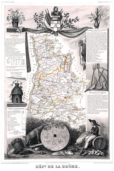 Carte de Levasseur de la Drôme en 1847 - gravure reproduite et restaurée numériquement par © Norbert Pousseur
