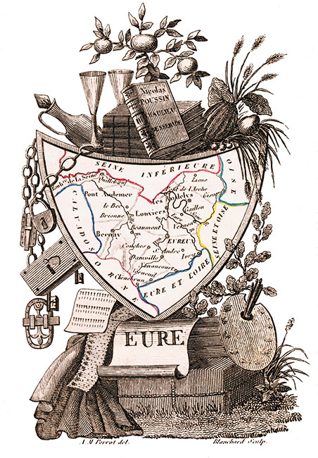 Carte succinte de  l'Eure vers 1830 - gravure reproduite et restaurée numériquement par © Norbert Pousseur