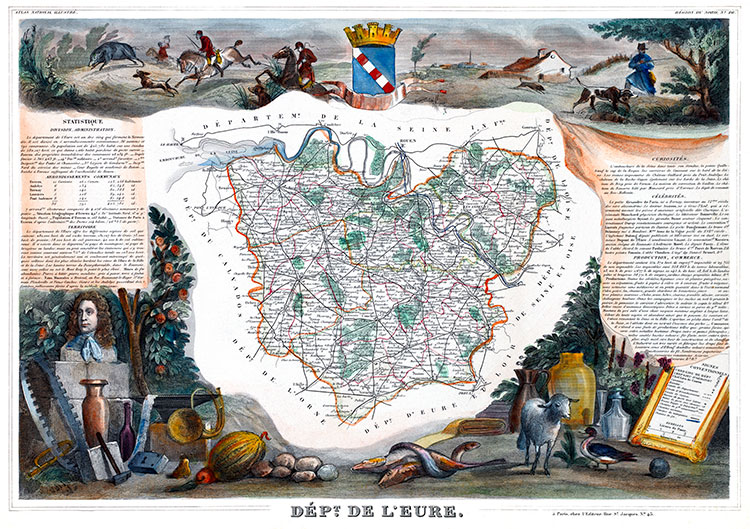 Carte de Levasseur de l'Eure en 1847 - gravure reproduite et restaurée numériquement par © Norbert Pousseur
