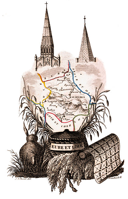 Carte succinte d'Eure et Loir vers 1830 - gravure reproduite et restaurée numériquement par © Norbert Pousseur