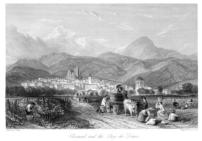 Clermont vers 1840, dessiné par Thomas Allom - gravure reproduite et restaurée par © Norbert Pousseur