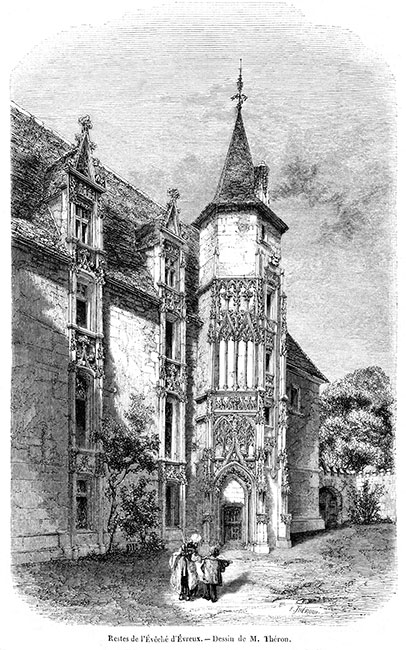 L'Évèché d'Évreux vers 1840 - gravure reproduite et retouchée numériquement par © Norbert Pousseur