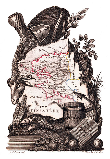 Carte succinte Finistère vers 1830 - gravure reproduite et restaurée numériquement par © Norbert Pousseur