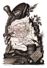 Zoom sur Carte succinte Finistère vers 1830 - gravure reproduite et restaurée numériquement par © Norbert Pousseur