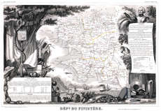 Zoom sur Carte de Levasseur du département Finistère en 1847 - gravure reproduite et restaurée numériquement par © Norbert Pousseur