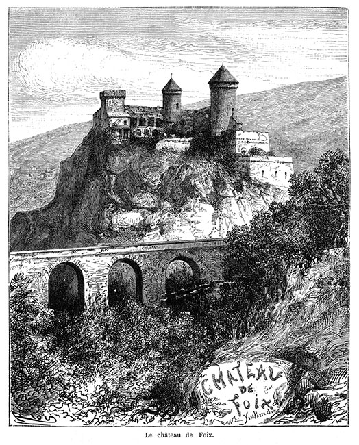 Château de Foix vers 1870 - gravure reproduite et restaurée numériquement par © Norbert Pousseur