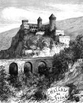 Zoom sur Château de Foix vers 1870 - gravure reproduite et restaurée numériquement par © Norbert Pousseur