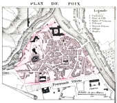 Zoom sur Plan de Foix vers 1880 - gravure reproduite et restaurée numériquement par © Norbert Pousseur