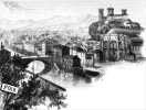 Zoom sur Foix, vue cavalière 1880 - gravure reproduite et restaurée numériquement par © Norbert Pousseur