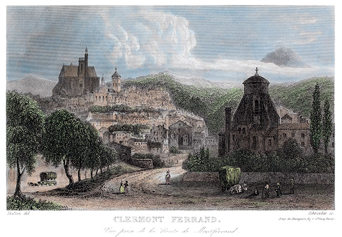 Clermont-Ferrand vers 1850, dessiné par Joseph Skelton - gravure reproduite et restaurée par © Norbert Pousseur Clermont-Ferrand vers 1850, dessiné par Joseph Skelton - gravure reproduite et restaurée par © Norbert Pousseur