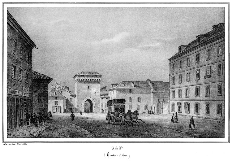 La grand-place de Gap vers 1830 - gravure reproduite et restaurée numériquement par © Norbert Pousseur