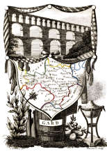 Zoom sur Carte succinte du Gard vers 1830 - gravure reproduite et restaurée numériquement par © Norbert Pousseur