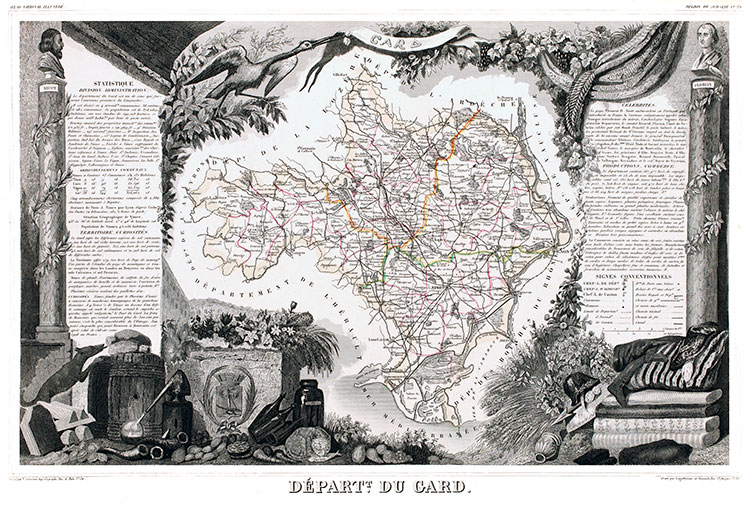 Carte par Levasseur du Gard en 1847 - gravure reproduite et restaurée numériquement par © Norbert Pousseur