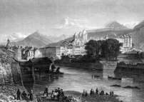 Pour zoom, Genève depuis les bords de l'eau vers 1835 - gravure reproduite et restaurée numériquement par  © Norbert Pousseur