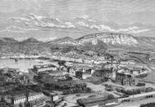 Pour zoom, Vue générale de Genève vers 1855 - gravure reproduite et restaurée numériquement par  © Norbert Pousseur