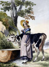 Pour zoom, Paysanne des environs de Genève vers 1835 - gravure reproduite et restaurée numériquement par  © Norbert Pousseur