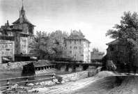 Pour zoom, La tour de César de Genève vers 1855 - gravure reproduite et restaurée numériquement par  © Norbert Pousseur