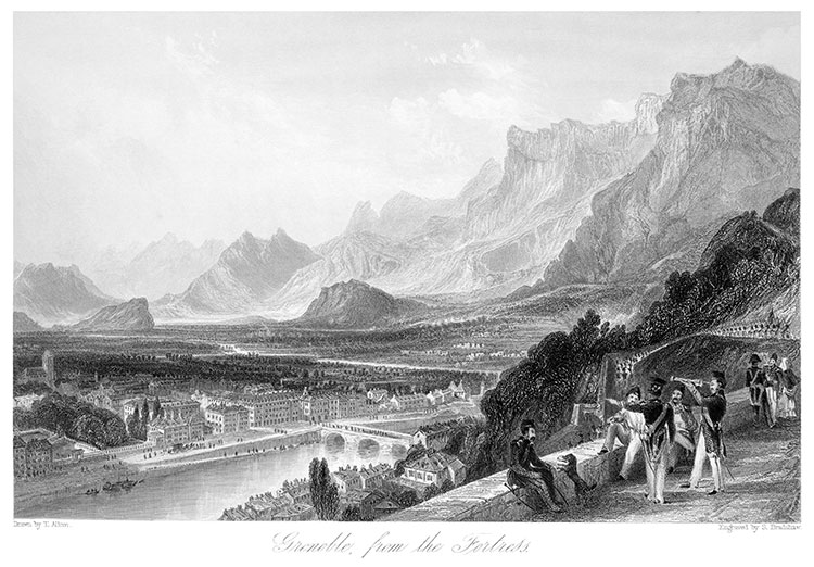 Grenoble par Thomas Allom - gravure reproduite et restaurée numériquement par © Norbert Pousseur