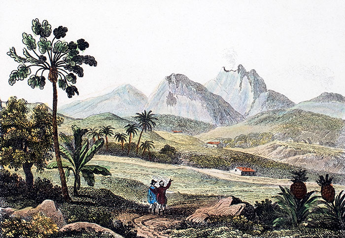 La Soufrière à la Guadeloupe vers 1830 - reproduction © Norbert Pousseur