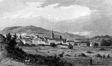 Zoom sur Guéret dans ses collines, vers 1830  - gravure reproduite et restaurée numériquement par © Norbert Pousseur