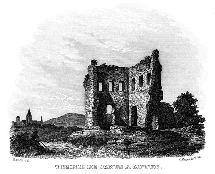 Temple de Janus d'Autun - Gravure Rauch de 1827 reproduite puis restaurée par © Norbert Pousseur