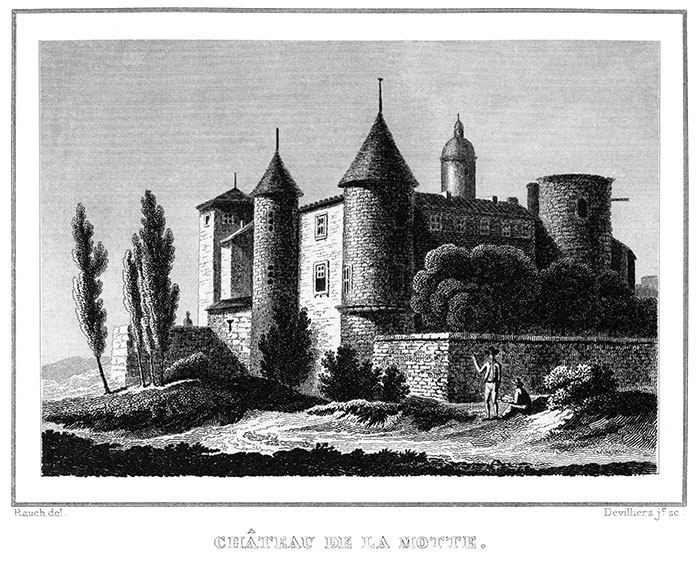 Château de la Motte à Lyon avec sa terrasse - Gravure de 1834 reproduite puis restaurée par © Norbert Pousseur