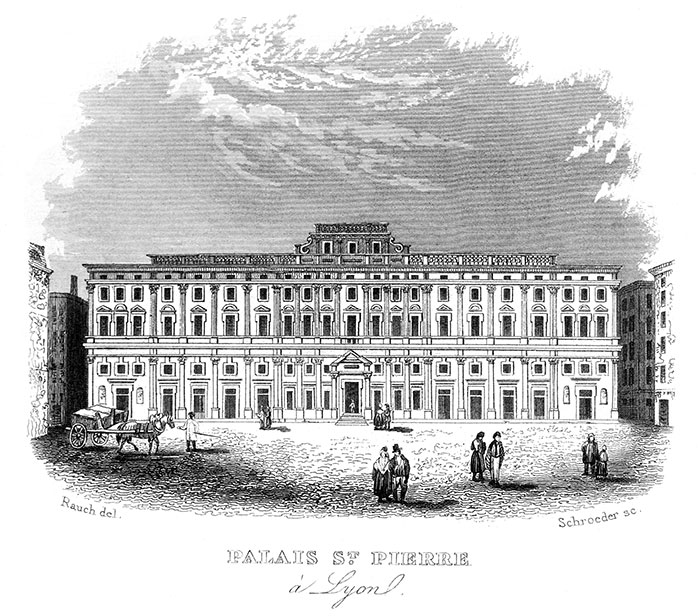 Palais St Pierre de Lyon  - Gravure de  1834 reproduite puis restaurée par © Norbert Pousseur