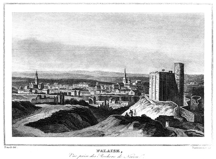 Falaise vers 1830 par Rauch - gravure reproduite et restaurée par © Norbert Pousseur 