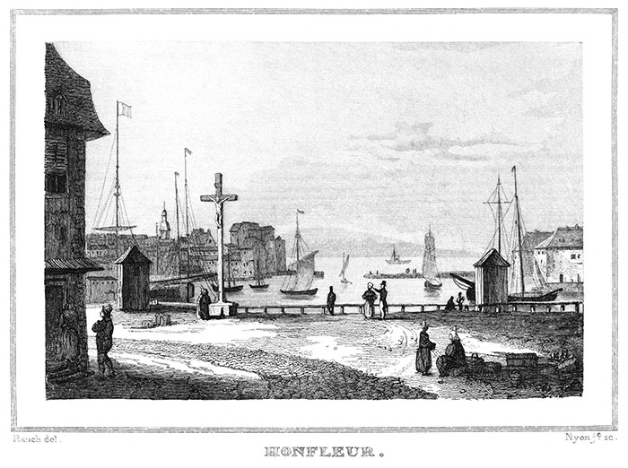 Honfleur et son port vers 1835 par Rauch - gravure reproduite et restaurée par © Norbert Pousseur 