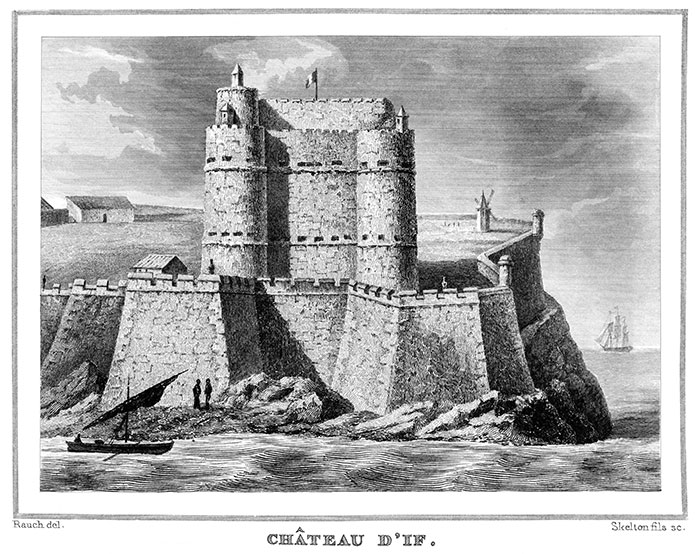 Le château d'If près de  Marseille vers 1830  - gravure de Rauch reproduite et restaurée par © Norbert Pousseur