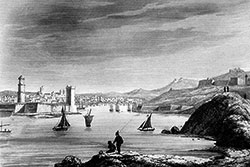 Imagette : La ville de Marseille et son port vers 1830 - gravure de Rauch,  reproduite et restaurée par © Norbert Pousseur