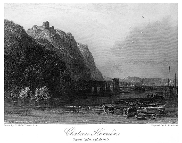 Château Hamelin gravure de Williem Turner, reproduite et restaurée numériquement par © Norbert Pousseur