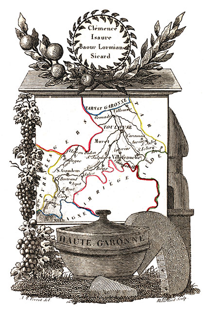 Carte succinte de la Haute Garonne vers 1830 - gravure reproduite et restaurée numériquement par © Norbert Pousseur