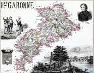 Zoom sur Carte du département de la Haute Garonne en 1851 - gravure reproduite et restaurée numériquement par © Norbert Pousseur