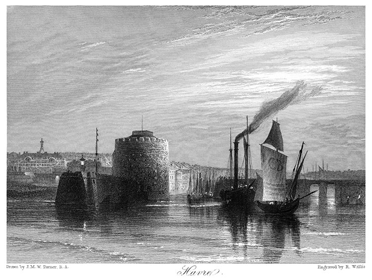La tour de François Ier du port du Havre vers 1850 - gravure reproduite puis restaurée numériquement par © Norbert Pousseur