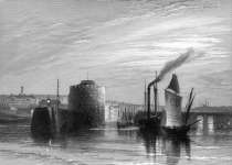 Pour zoom, La tour de François Ier du port du Havre vers 1850 - gravure reproduite puis restaurée numériquement par © Norbert Pousseur