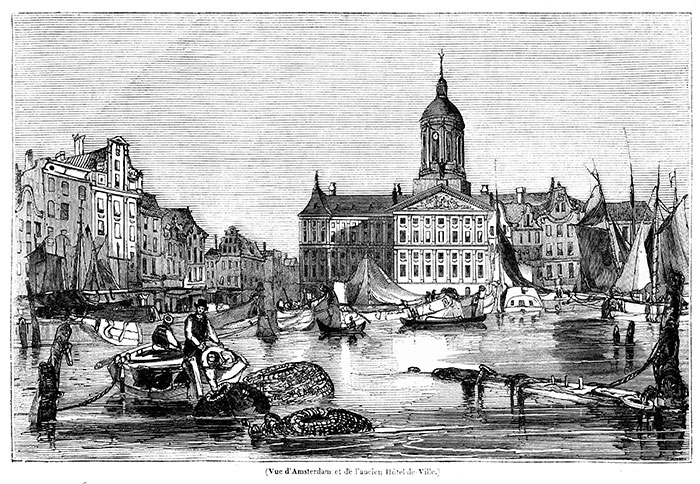 Het Oude Stadhuis van Amsterdam - gravure gereproduceerd en digitaal gerestaureerd door © Norbert Pousseur